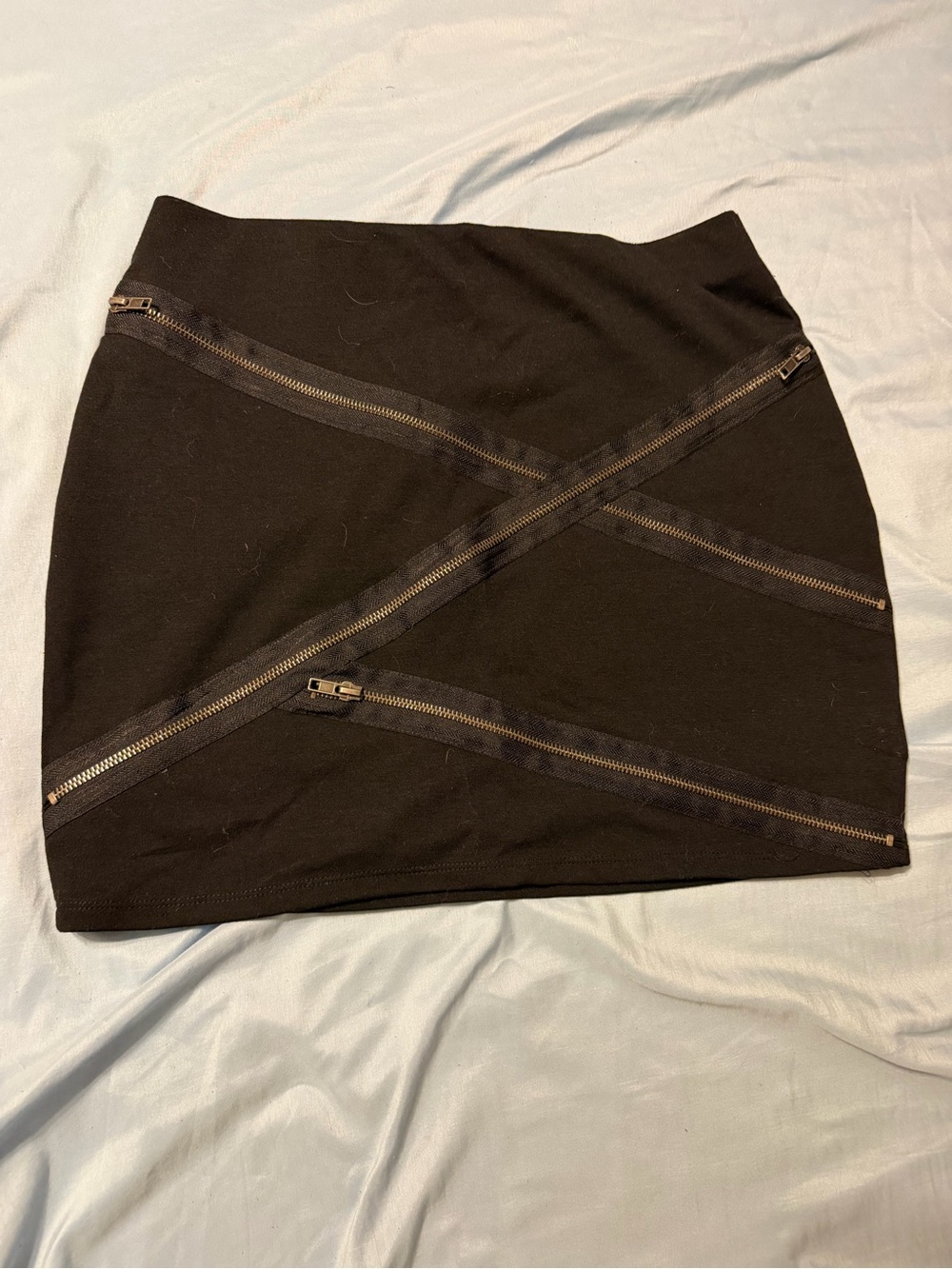 Material Girl Black Mini Skirt with Diagonal Zipper Detail